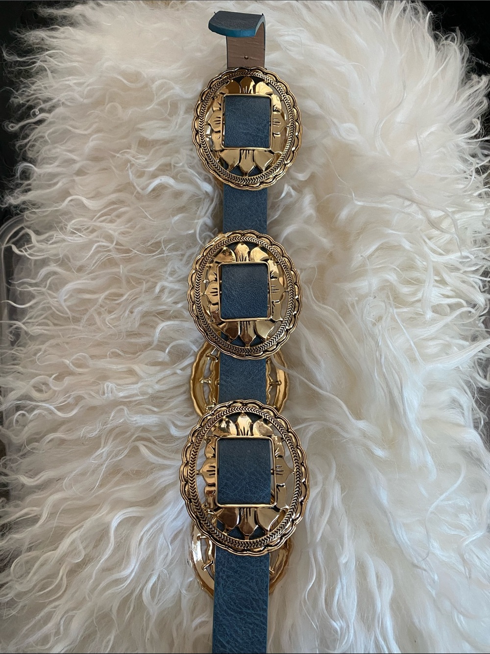 Gold-Accented Blue Faux Leather Western Belt -NWOT 🤠